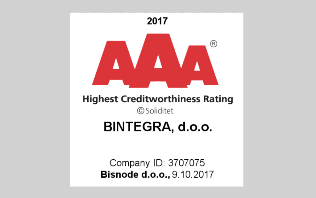 Bintegra regained the AAA Credit rating excellence Certificate